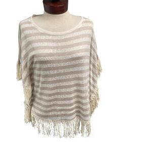 Jolt Neutral Stripe Womens Top Size Small Fringe Boho Casual